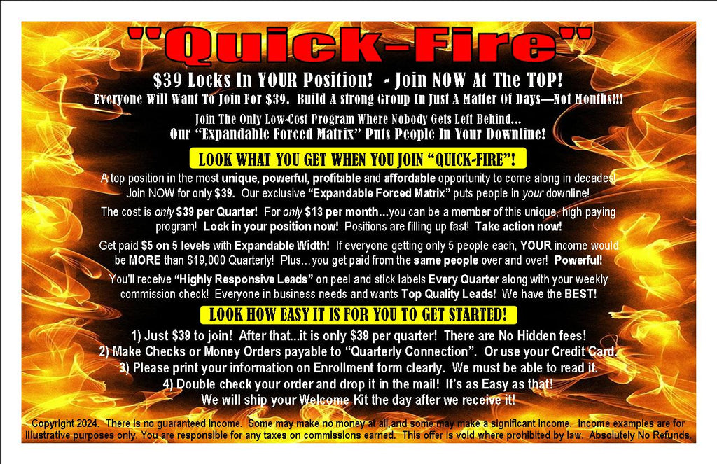 QUICK FIRE JUMBO POSTCARD