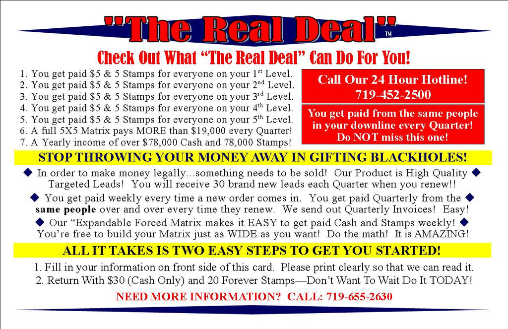 THE REAL DEAL JUMBO POSTCARD