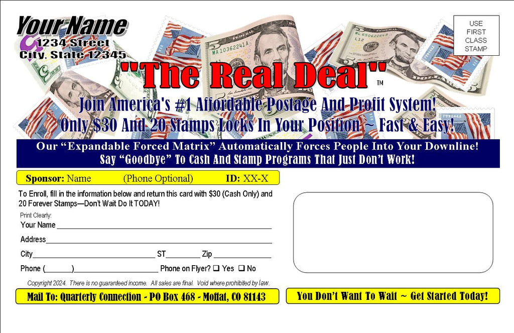 THE REAL DEAL JUMBO POSTCARD