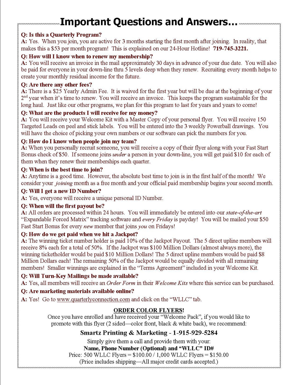 WORLD'S LARGEST LOTTO CLUB FLYERS