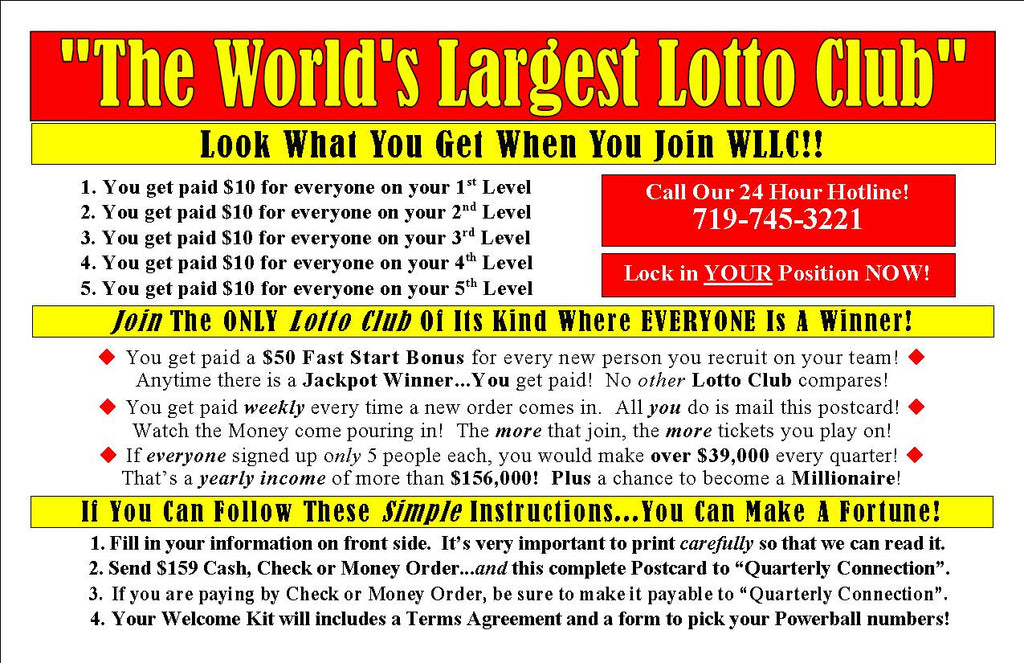 WORLD'S LARGEST LOTTO CLUB JUMBO POSTCARD